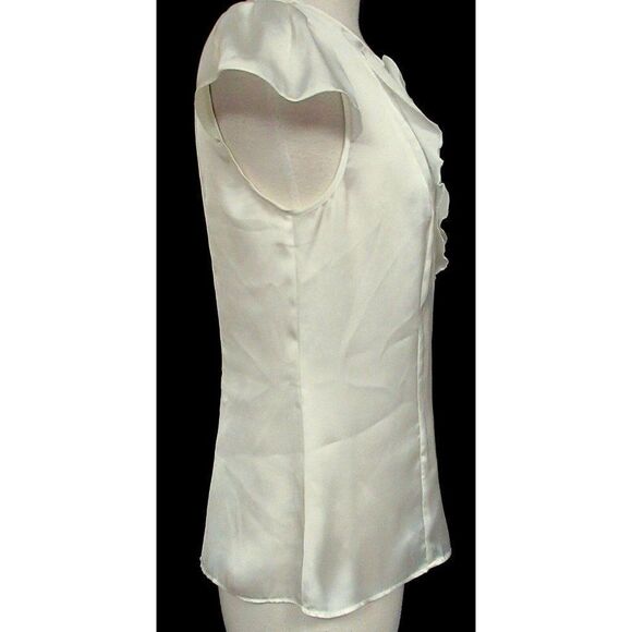 Spense Sz M Off White Pullover Blouse Top Front Fabric Flower Matte Satin Finish - Picture 3 of 6